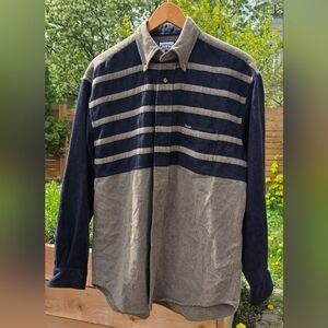 Faconnable Grey Wool Blend Shirt With Blue Striped Med